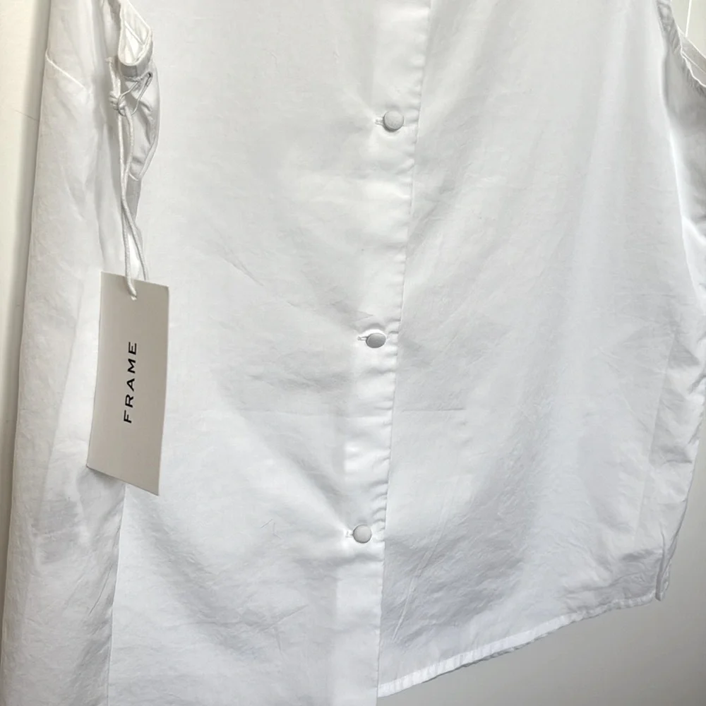 NWT [Frame] High Neck Sleeveless Ruffle Back Button Blouse Top White Women’s S - Picture 10 of 14